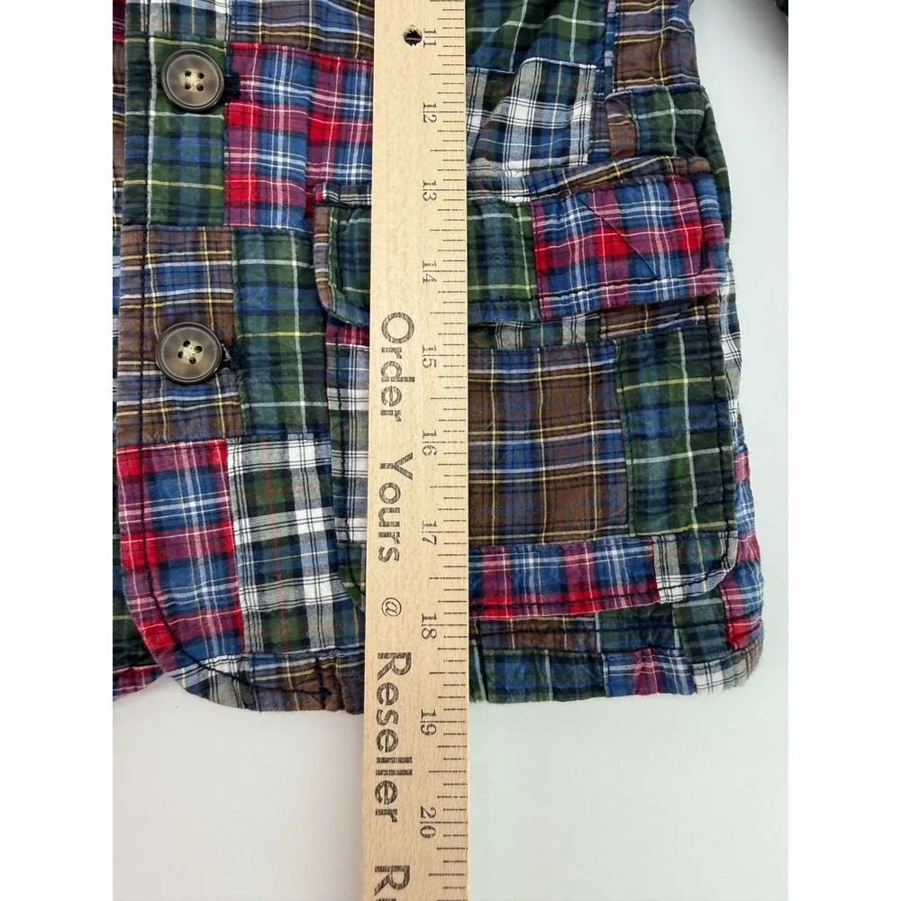 Gap Patchwork Blazer Boys 5T Red Blue Green Plaid Corduroy Elbow Patches Preppy